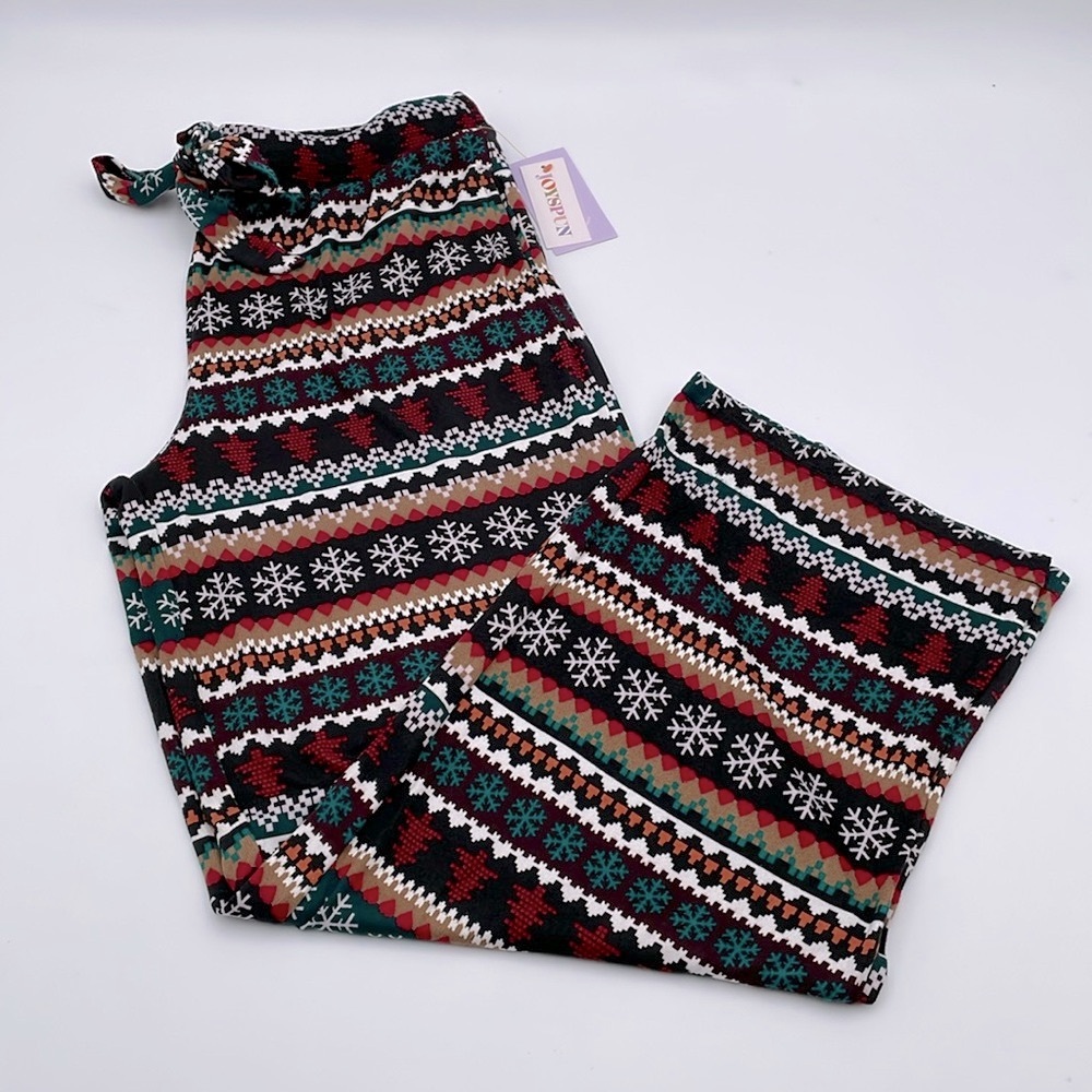 Joyspun Hacci Knit Sleep Pants Christmas Snowflake PJs Pants Pajama Bottom‎ Dark